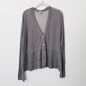 [J. Jill] Gray Linen Blend Tiered Ruffle Peplum V-Neck Cardigan Sweater Sz Large